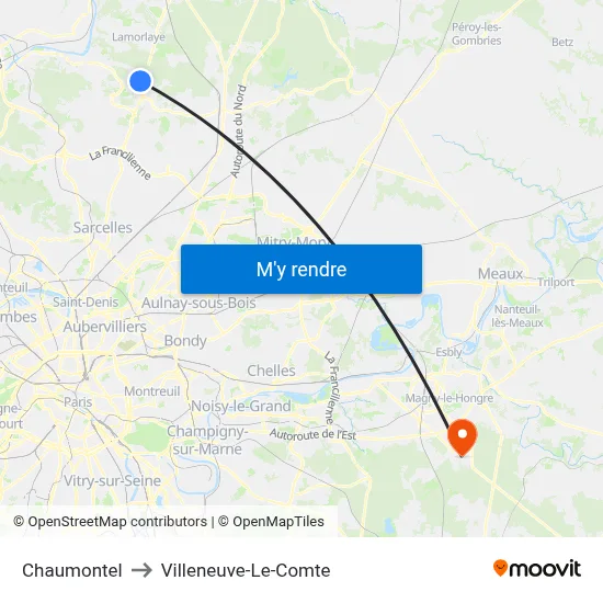Chaumontel to Villeneuve-Le-Comte map
