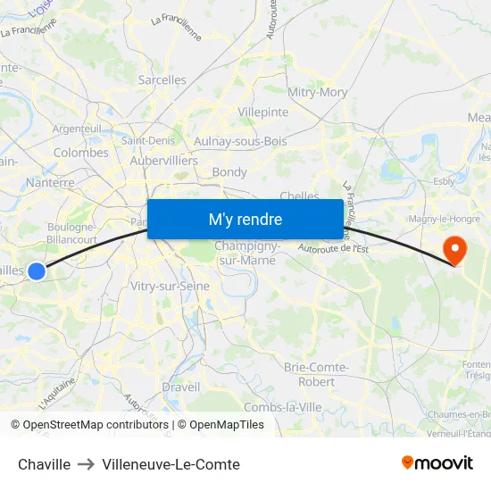 Chaville to Villeneuve-Le-Comte map