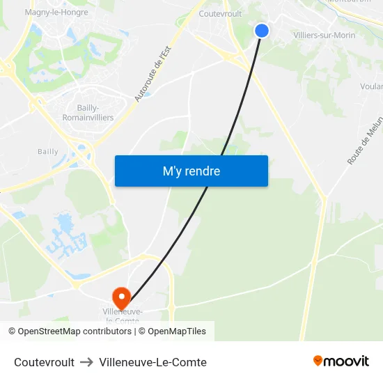 Coutevroult to Villeneuve-Le-Comte map