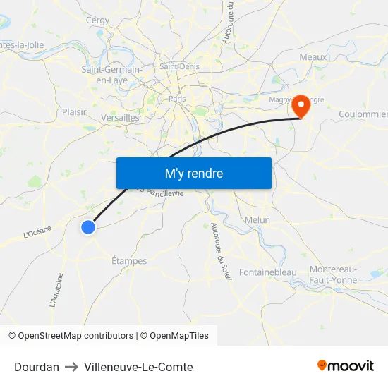 Dourdan to Villeneuve-Le-Comte map