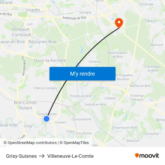 Grisy-Suisnes to Villeneuve-Le-Comte map