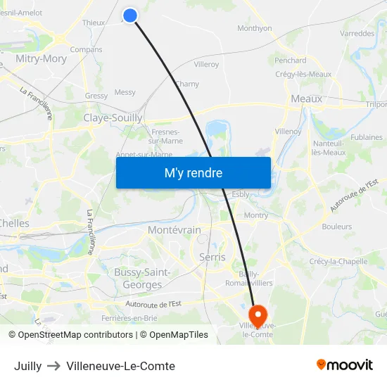 Juilly to Villeneuve-Le-Comte map