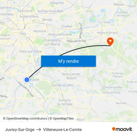 Juvisy-Sur-Orge to Villeneuve-Le-Comte map