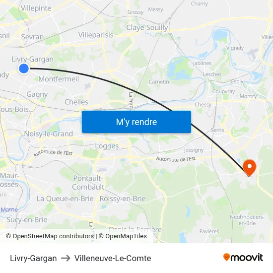 Livry-Gargan to Villeneuve-Le-Comte map