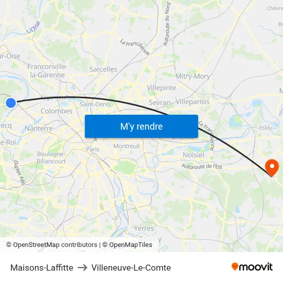 Maisons-Laffitte to Villeneuve-Le-Comte map