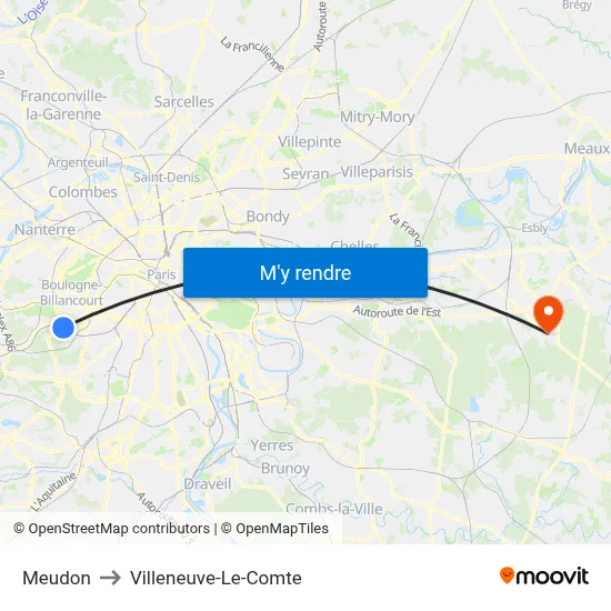 Meudon to Villeneuve-Le-Comte map
