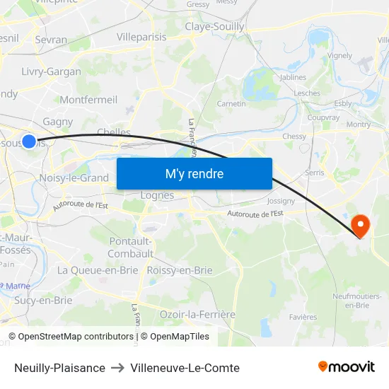 Neuilly-Plaisance to Villeneuve-Le-Comte map