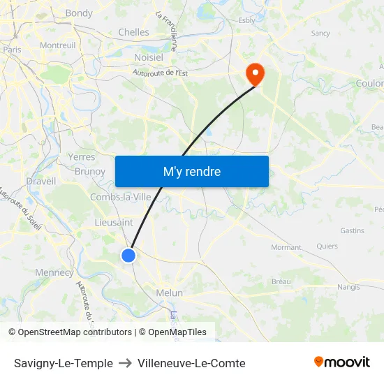 Savigny-Le-Temple to Villeneuve-Le-Comte map
