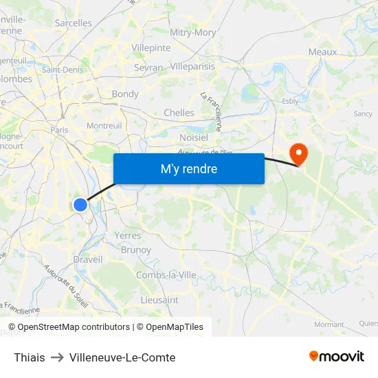 Thiais to Villeneuve-Le-Comte map