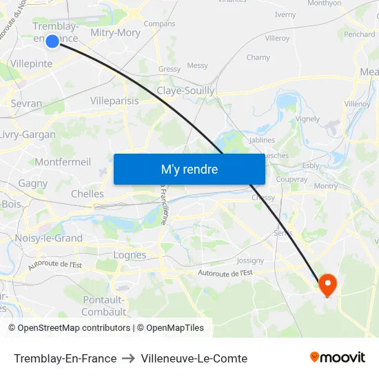 Tremblay-En-France to Villeneuve-Le-Comte map