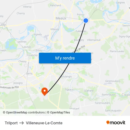 Trilport to Villeneuve-Le-Comte map