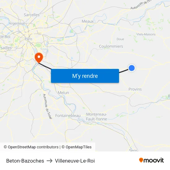 Beton-Bazoches to Villeneuve-Le-Roi map