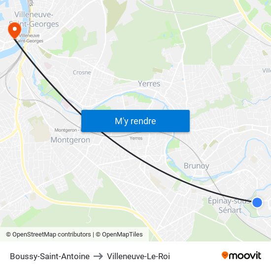 Boussy-Saint-Antoine to Villeneuve-Le-Roi map