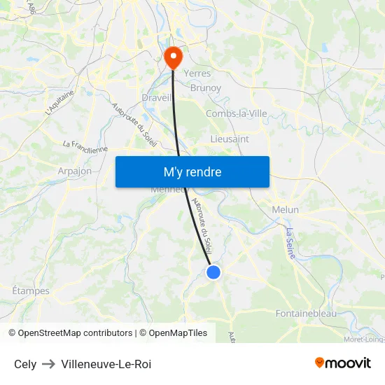 Cely to Villeneuve-Le-Roi map