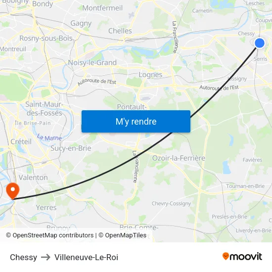 Chessy to Villeneuve-Le-Roi map