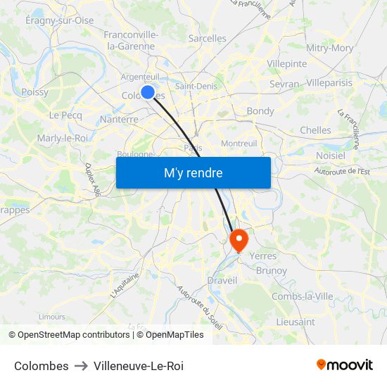 Colombes to Villeneuve-Le-Roi map