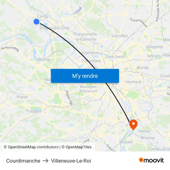 Courdimanche to Villeneuve-Le-Roi map
