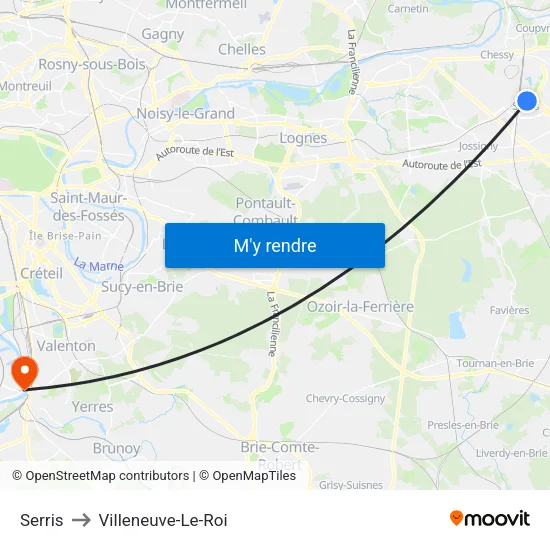 Serris to Villeneuve-Le-Roi map
