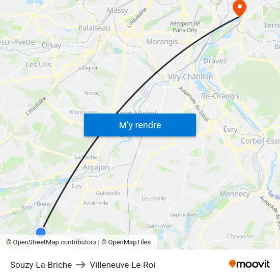 Souzy-La-Briche to Villeneuve-Le-Roi map