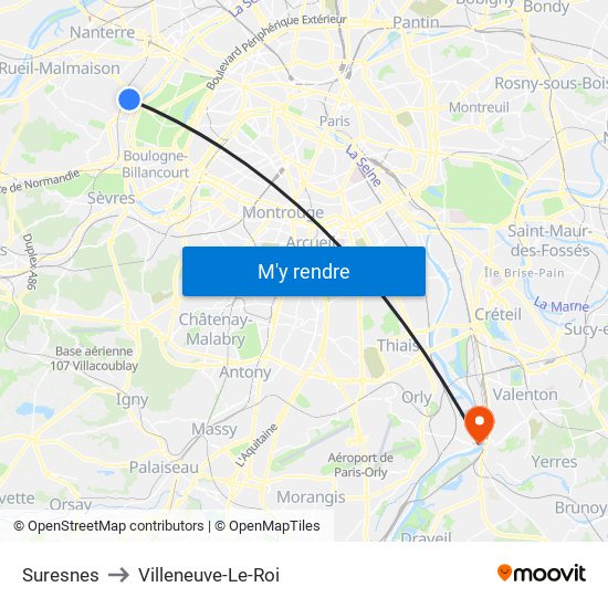 Suresnes to Villeneuve-Le-Roi map