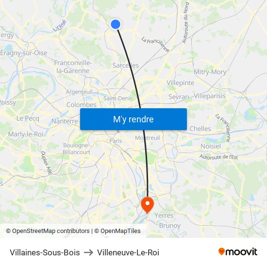 Villaines-Sous-Bois to Villeneuve-Le-Roi map