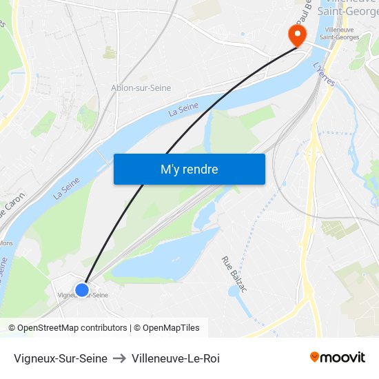 Vigneux-Sur-Seine to Villeneuve-Le-Roi map