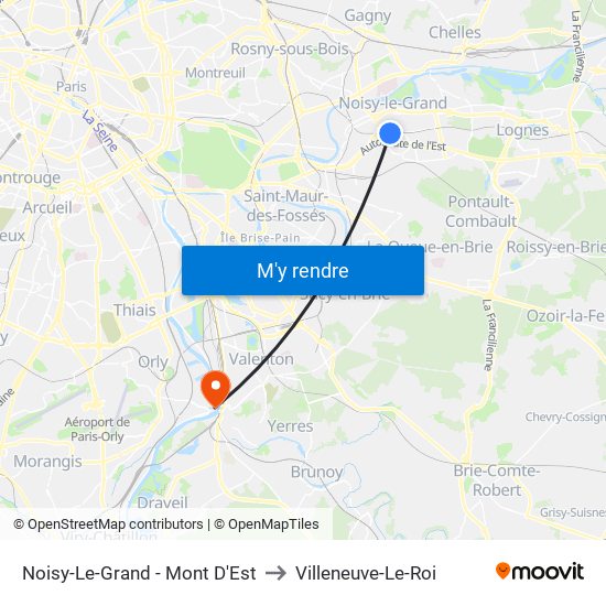 Noisy-Le-Grand - Mont D'Est to Villeneuve-Le-Roi map