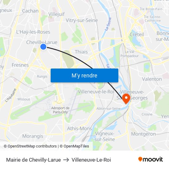 Mairie de Chevilly-Larue to Villeneuve-Le-Roi map