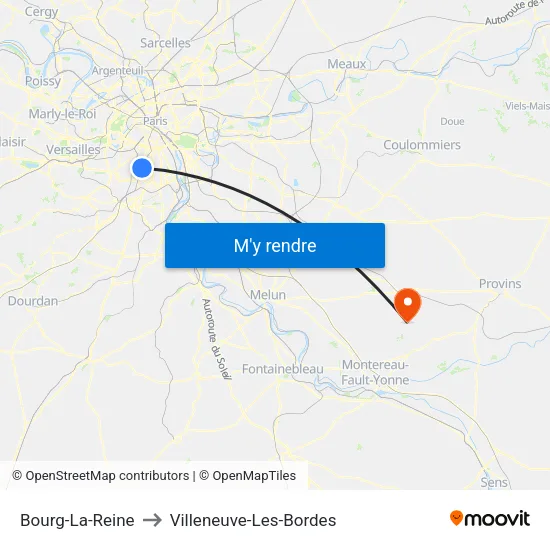 Bourg-La-Reine to Villeneuve-Les-Bordes map