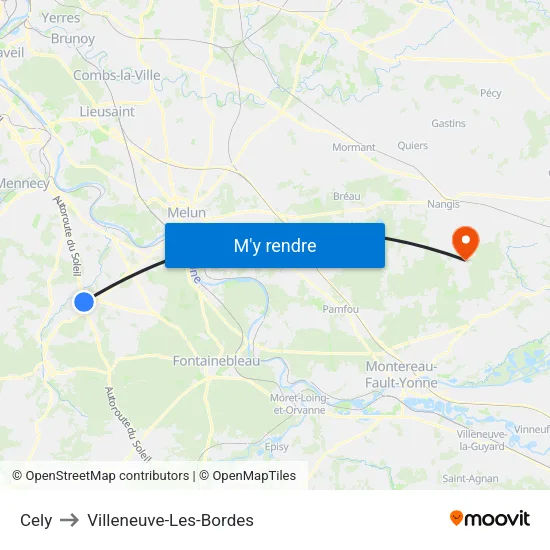 Cely to Villeneuve-Les-Bordes map