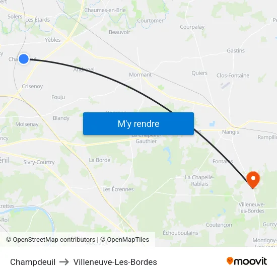 Champdeuil to Villeneuve-Les-Bordes map