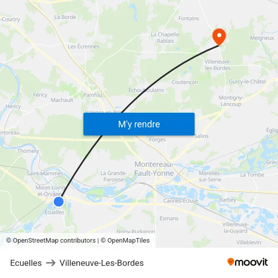Ecuelles to Villeneuve-Les-Bordes map