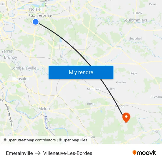 Emerainville to Villeneuve-Les-Bordes map