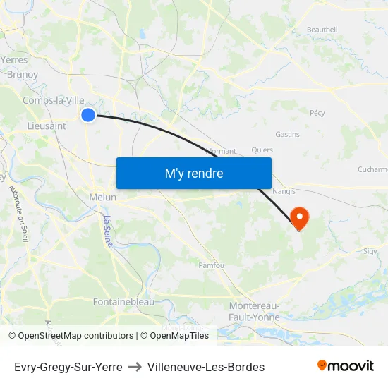 Evry-Gregy-Sur-Yerre to Villeneuve-Les-Bordes map