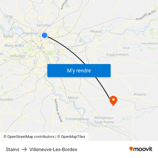 Stains to Villeneuve-Les-Bordes map