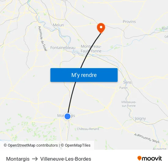 Montargis to Villeneuve-Les-Bordes map