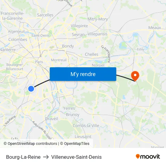 Bourg-La-Reine to Villeneuve-Saint-Denis map