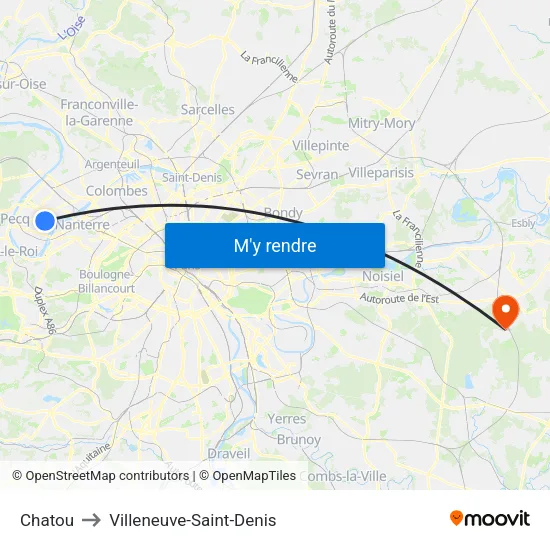 Chatou to Villeneuve-Saint-Denis map