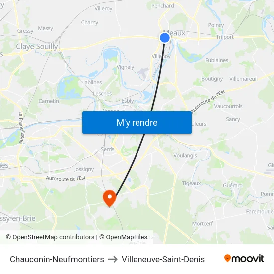 Chauconin-Neufmontiers to Villeneuve-Saint-Denis map