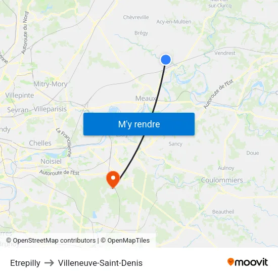 Etrepilly to Villeneuve-Saint-Denis map