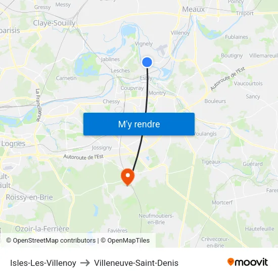 Isles-Les-Villenoy to Villeneuve-Saint-Denis map