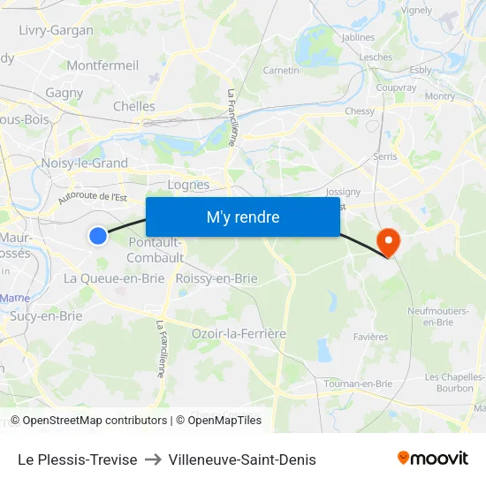 Le Plessis-Trevise to Villeneuve-Saint-Denis map