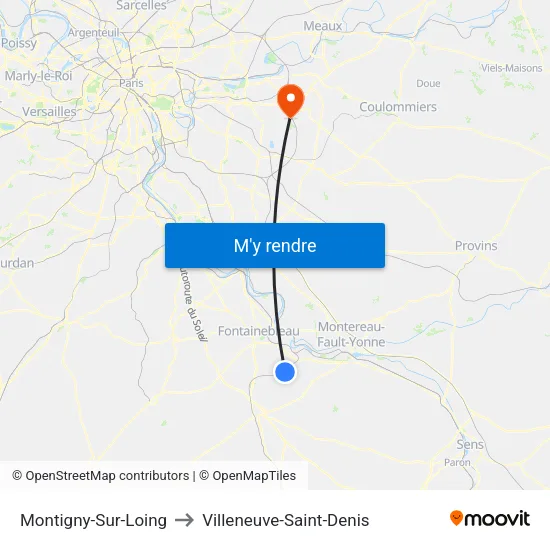 Montigny-Sur-Loing to Villeneuve-Saint-Denis map