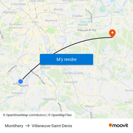 Montlhery to Villeneuve-Saint-Denis map
