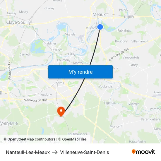 Nanteuil-Les-Meaux to Villeneuve-Saint-Denis map