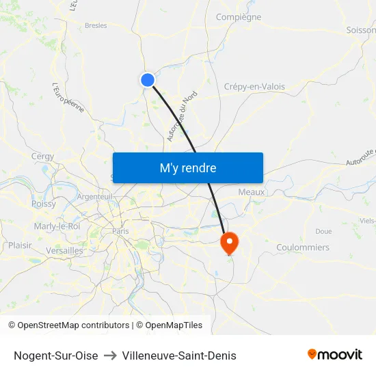 Nogent-Sur-Oise to Villeneuve-Saint-Denis map