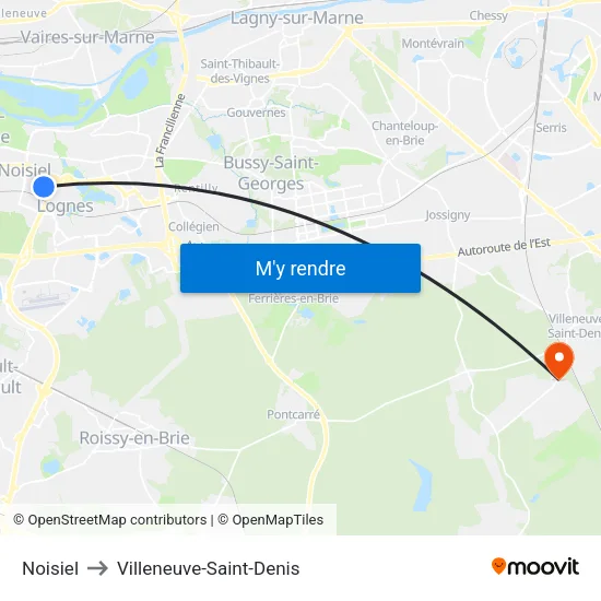 Noisiel to Villeneuve-Saint-Denis map