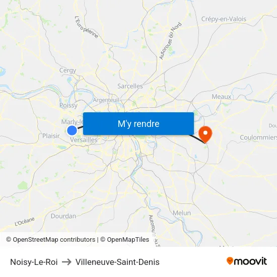 Noisy-Le-Roi to Villeneuve-Saint-Denis map