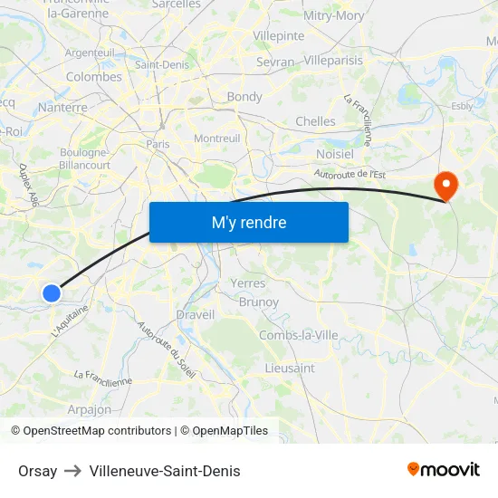 Orsay to Villeneuve-Saint-Denis map
