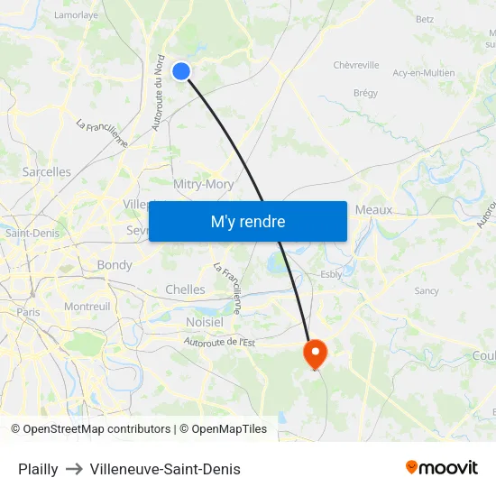 Plailly to Villeneuve-Saint-Denis map